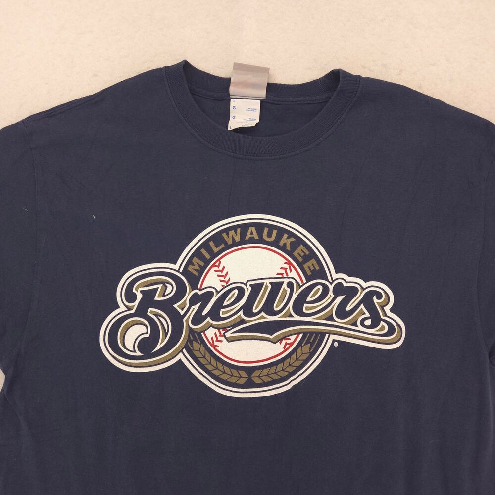 MLB Milwaukee Brewers Short Sleeve Baseball T Shirt Mens Size Large L Navy